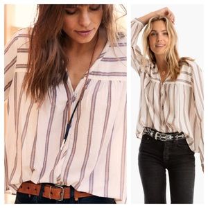 Xirena / Striped Francie Button Down  v neck blouse shirt Top M